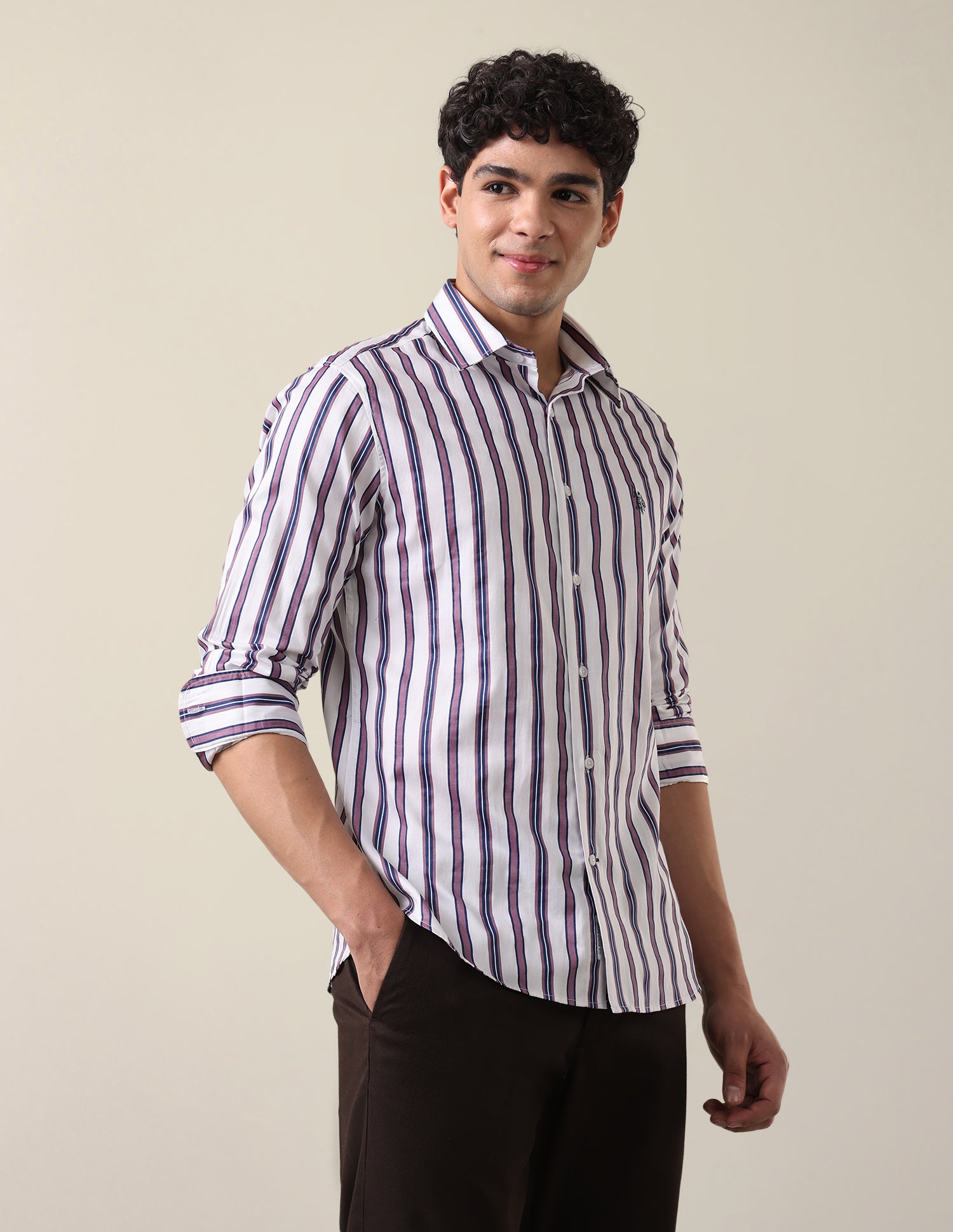 Satin Vertical Striped Shirt Lavender - U.S. Polo Assn. India | Large
