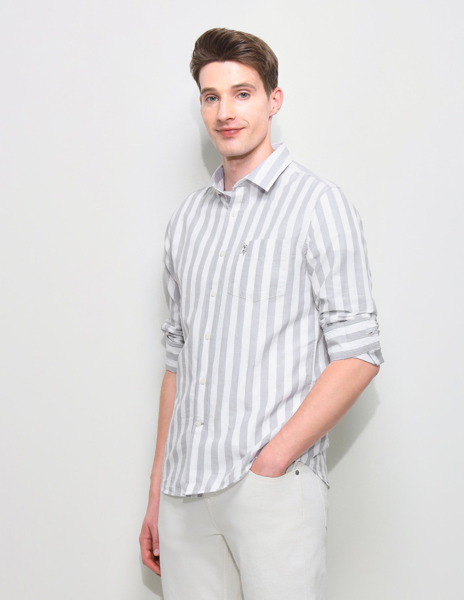 Vertical Striped Regular Fit Shirt Grey - U.S. Polo Assn. India | Large