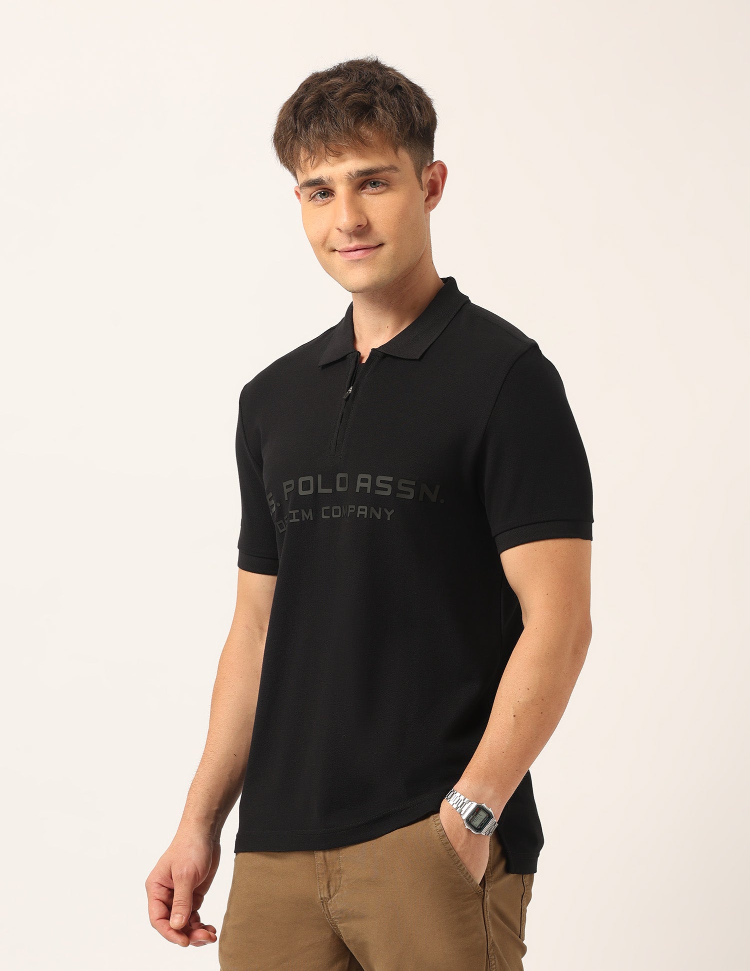 Brand Printed Muscle Fit Polo Shirt Black - U.S. Polo Assn. India | Large