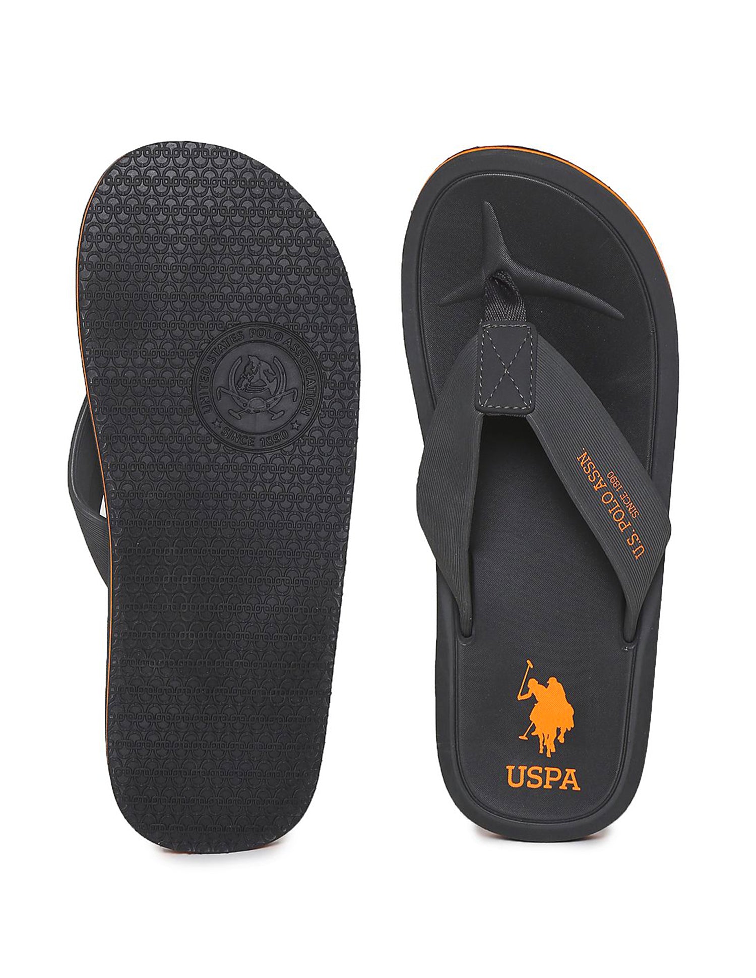 Men Brand Print Non-Skid Facundo Flip Flops Charcoal - U.S. Polo Assn. India | Large