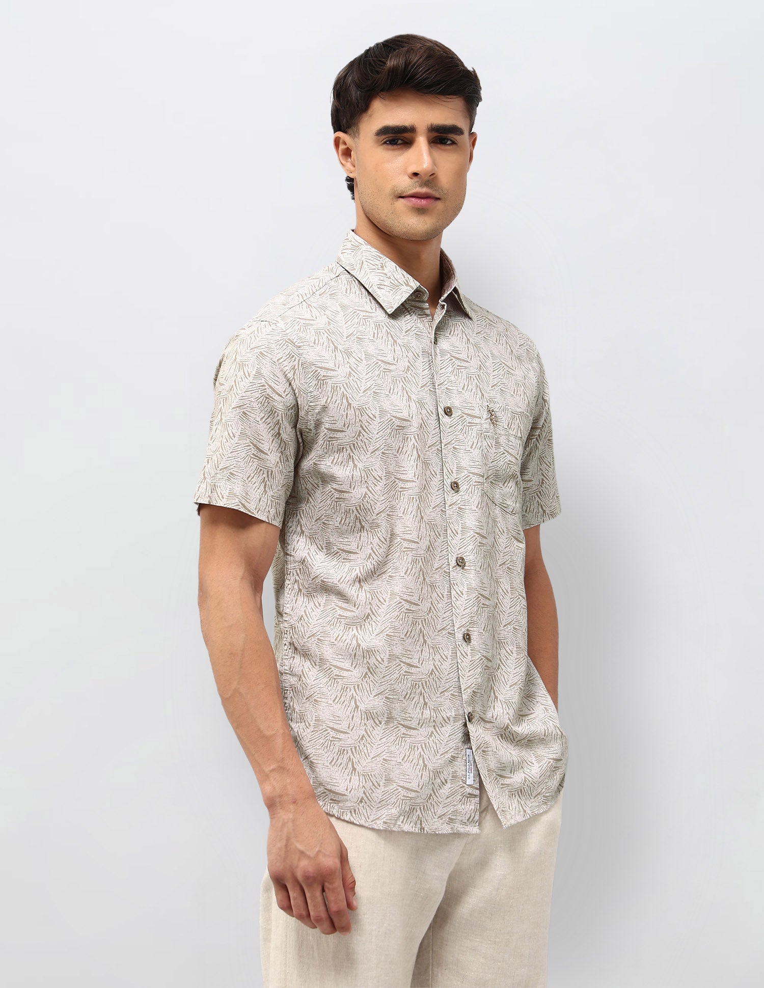 Tropical Printed Tailored Fit Shirt Khaki - U.S. POLO ASSN. | Large