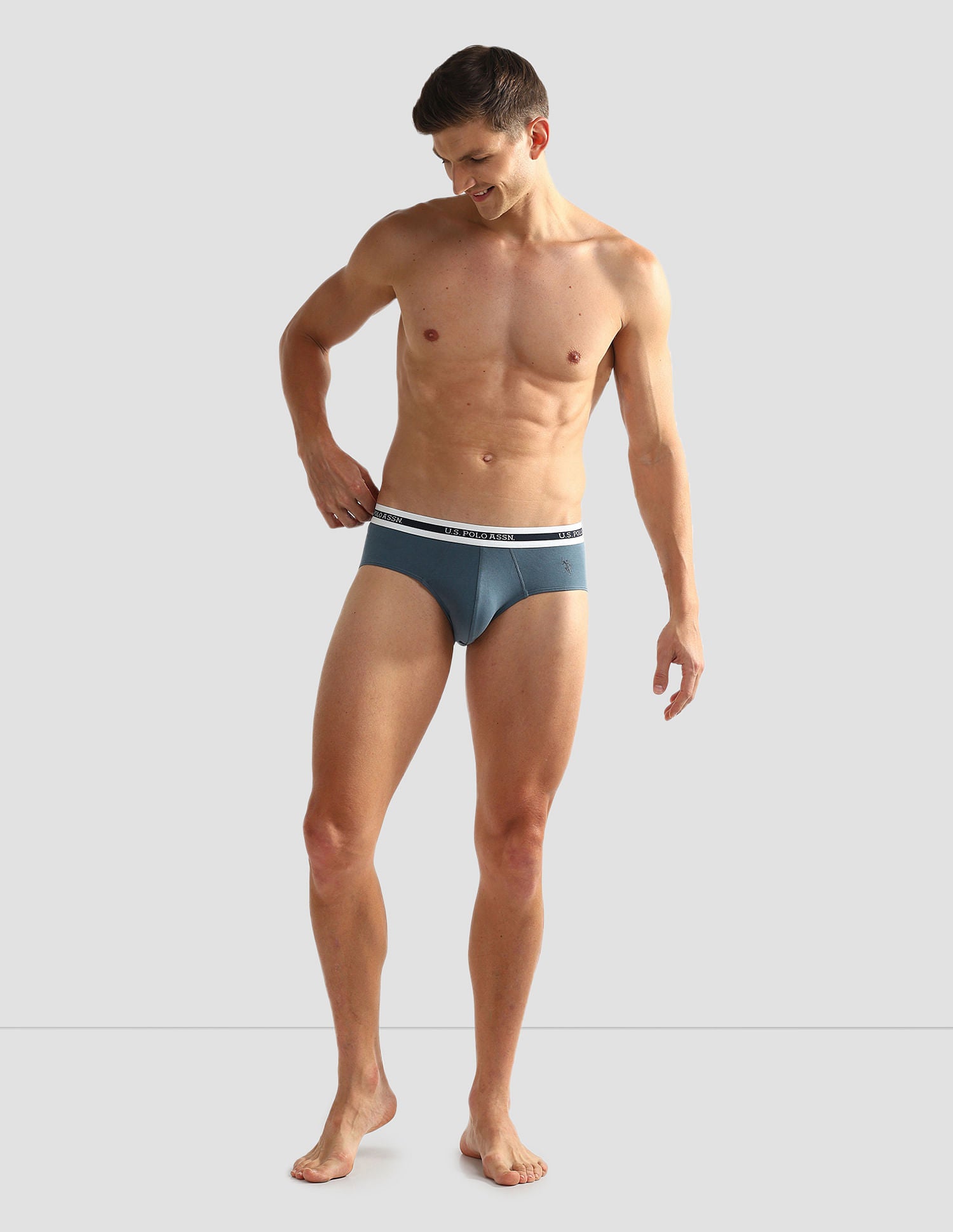 Elasticized Waist OEB09 Briefs - Pack Of 2 Fog Grey and Teal Grey - U.S. POLO ASSN. | Large