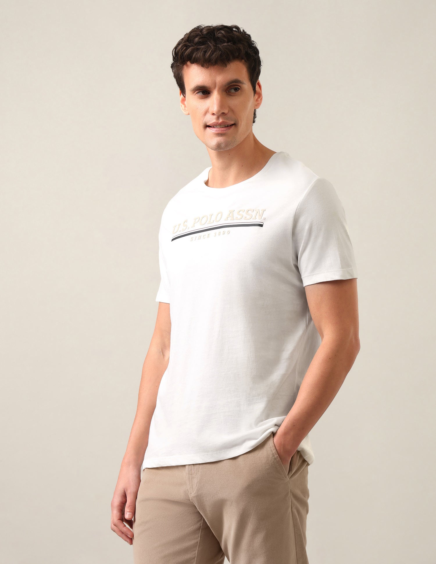 Brand Embossed Regular Fit T-Shirt Off White - U.S. Polo Assn. India | Large