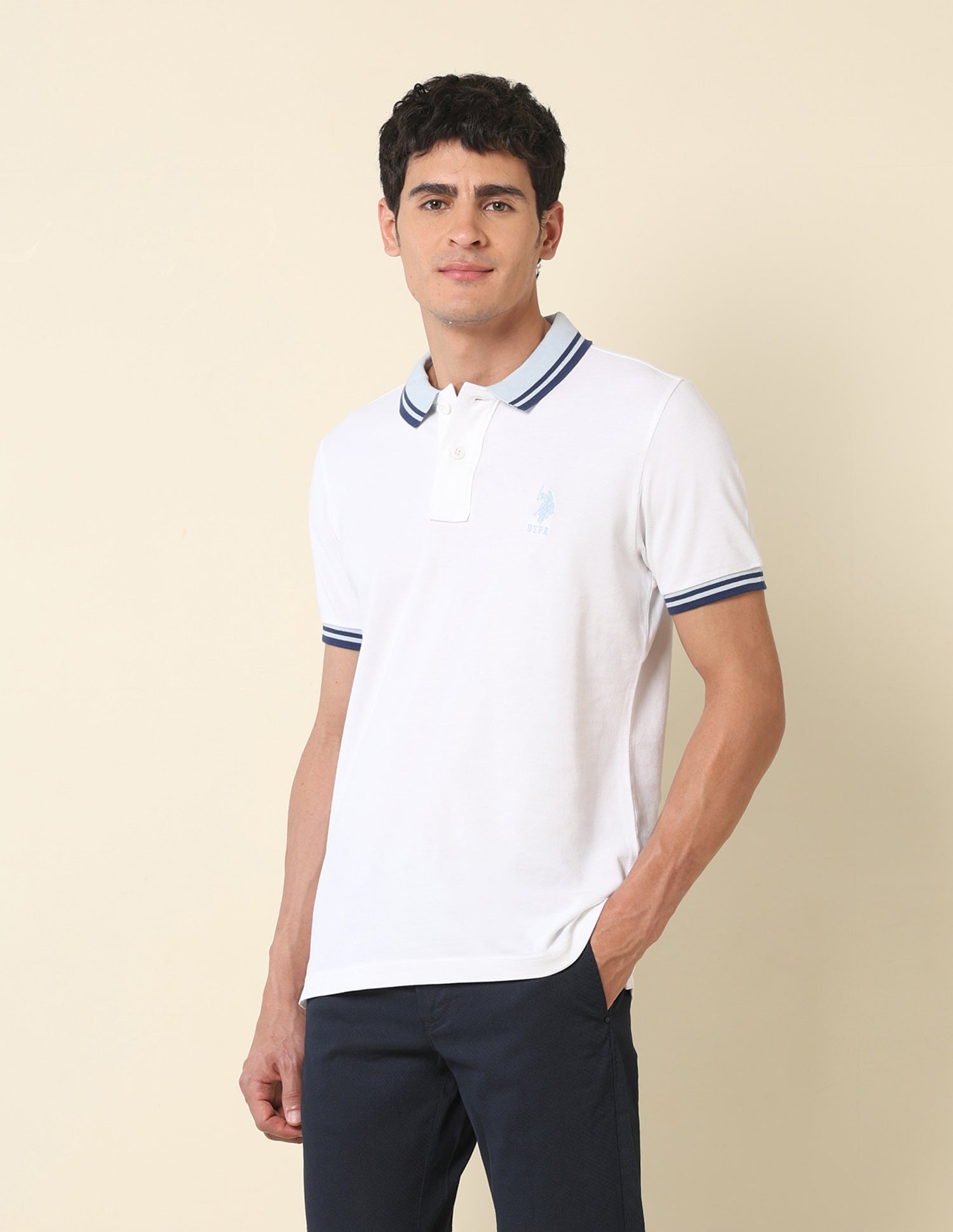 Pure Cotton Slim Fit Classic Polo Shirt White - U.S. Polo Assn. India | Large