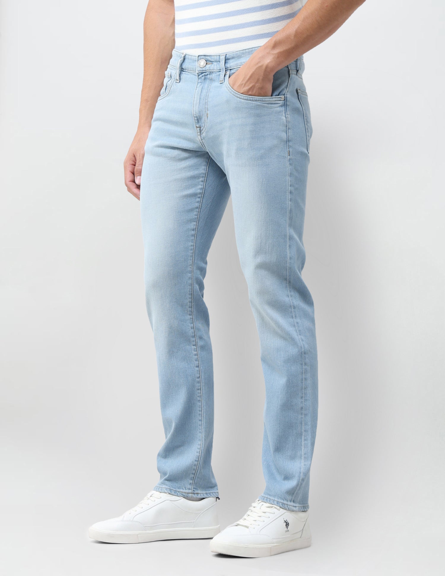 Brandon Slim Tapered Fit Blue Jeans Mid Blue - U.S. Polo Assn. India | Large