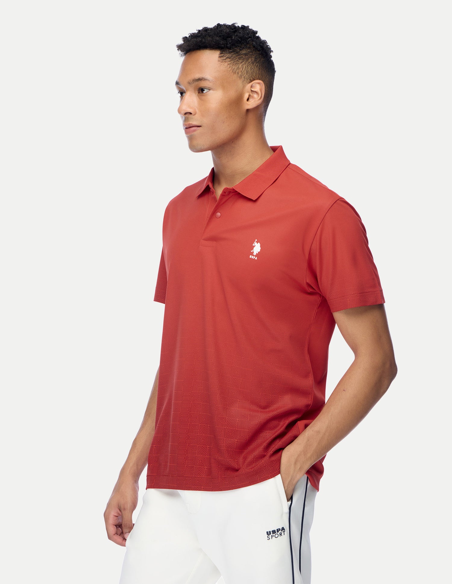 Geometric Printed Regular Fit Active Polo Shirt Orange - U.S. Polo Assn. India | Large
