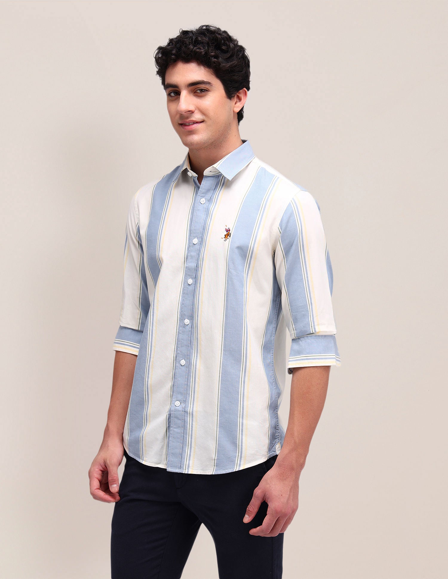 Vertical Striped Regular Fit Shirt Ivory - U.S. Polo Assn. India | Large