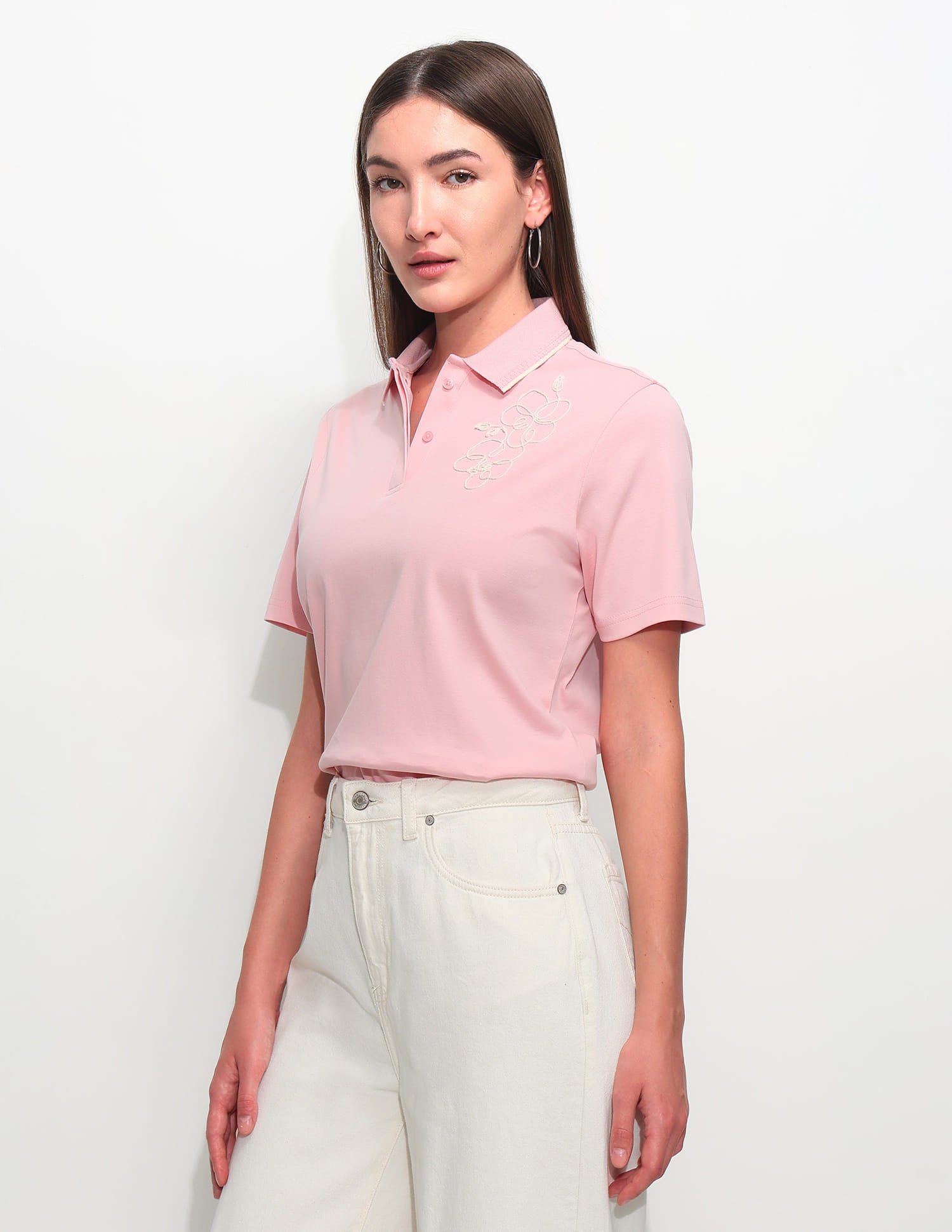 Boxy Fit Floral Embroidered Polo Shirt Pink - U.S. Polo Assn. India | Large