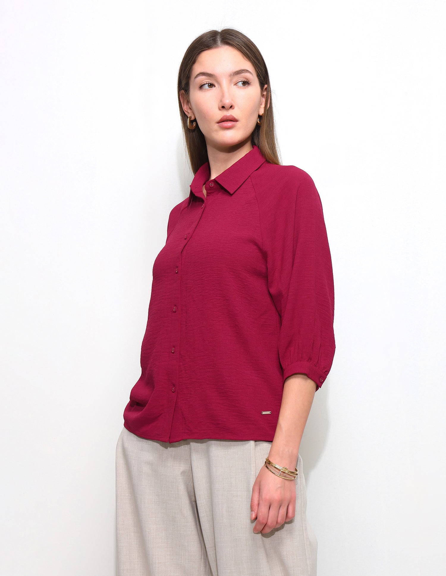 Solid Regular Fit Raglan Shirt Maroon - U.S. Polo Assn. India | Large