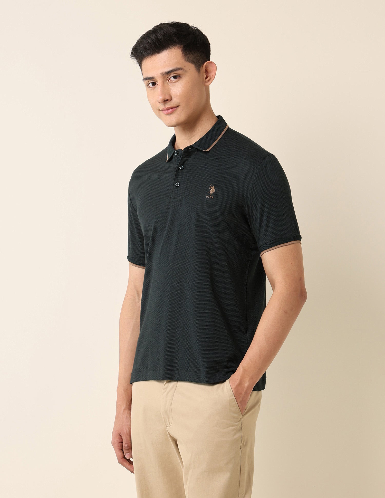 Textured Slim Fit Polo Shirt Dark Green - U.S. POLO ASSN. | Large