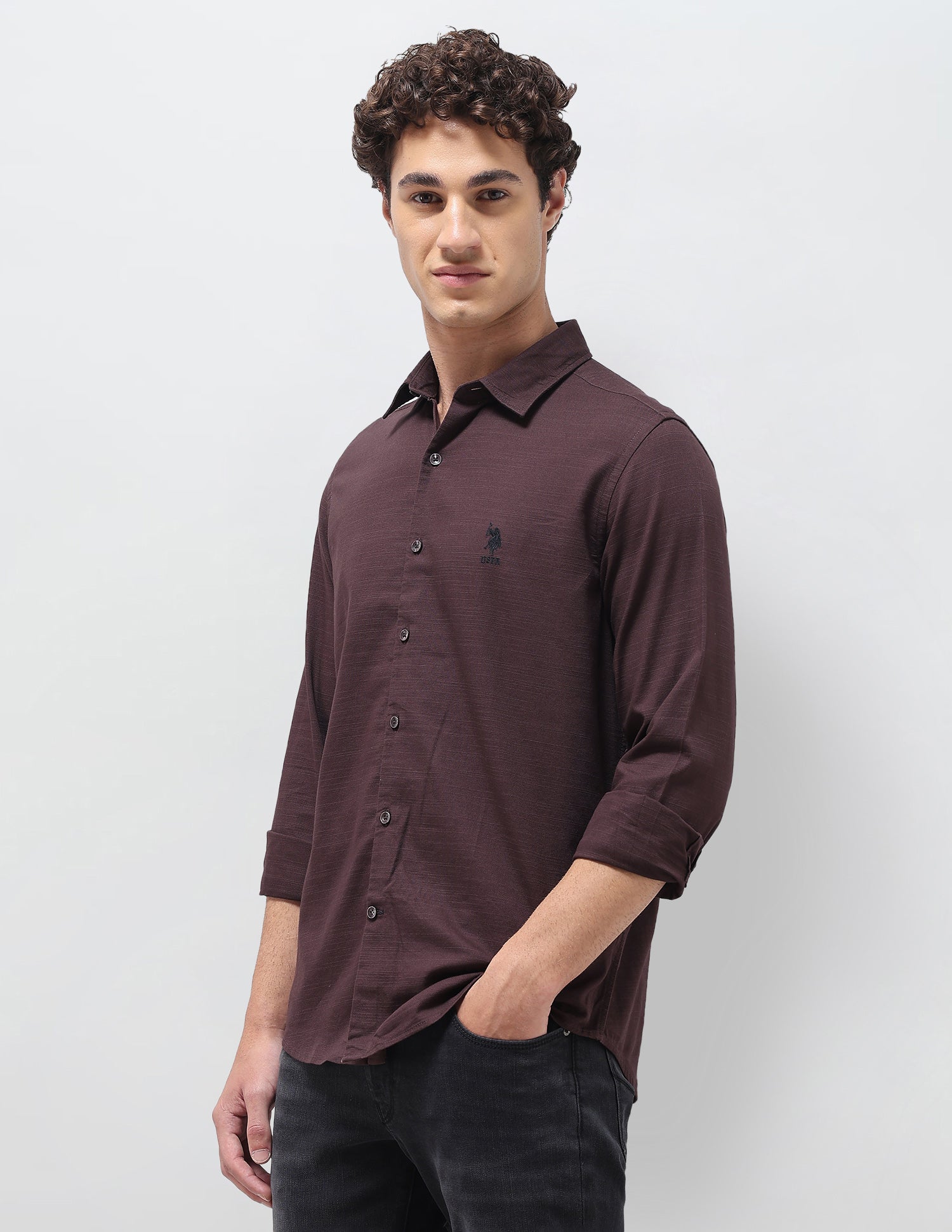 Textured Regular Fit Shirt Wine - U.S. Polo Assn. India | Large