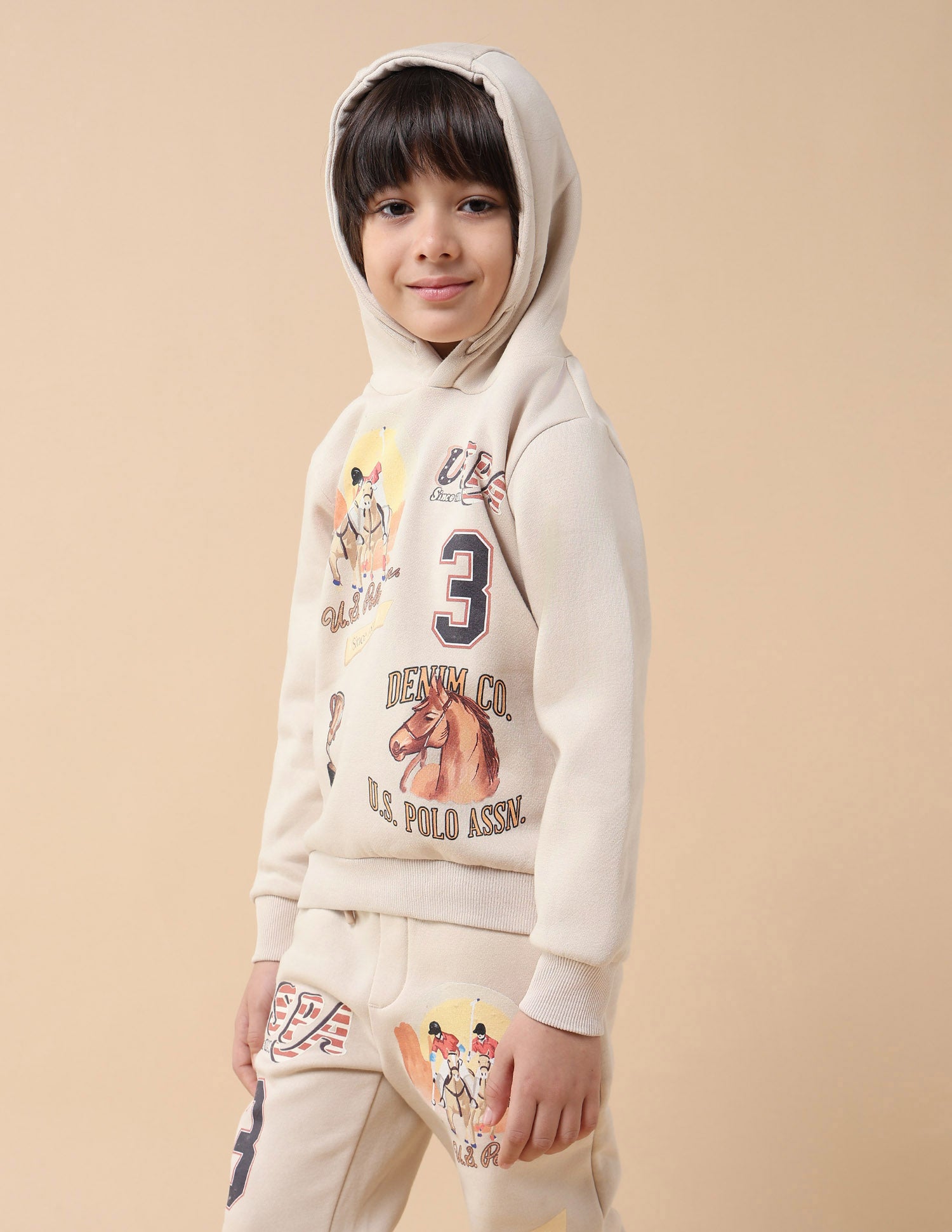 Boys Graphic Brand Printed Regular Fit Sweatshirt Light Brown - U.S. POLO ASSN. | Large