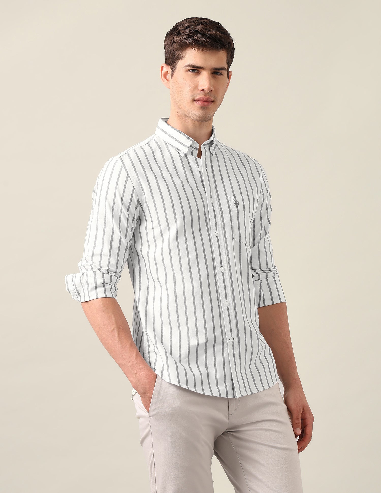 Vertical Striped Oxford Shirt White - U.S. Polo Assn. India | Large