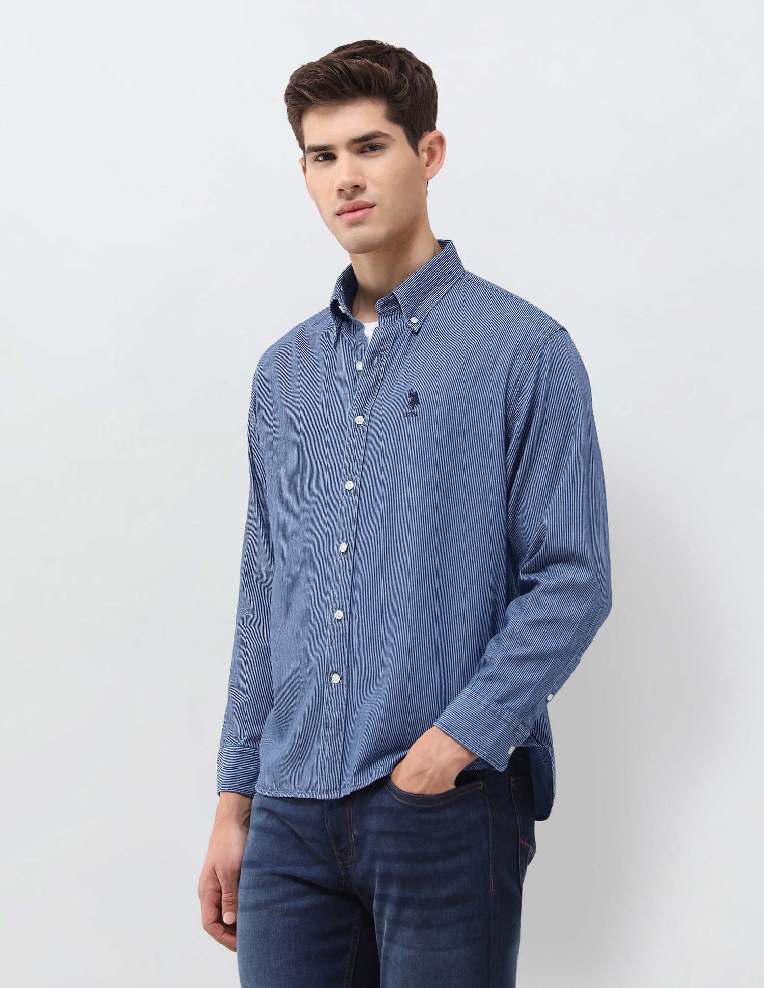 Pinstriped Dobby Shirt Indigo - U.S. Polo Assn. India | Large