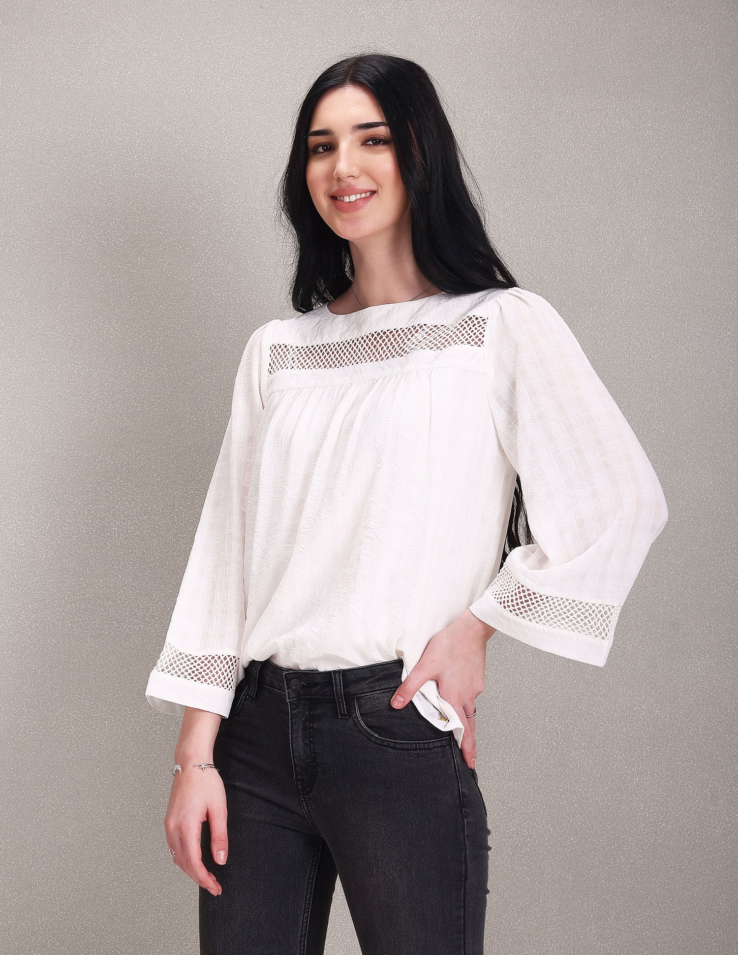 Lace Detail Bell Sleeve Top White - U.S. Polo Assn. India | Large