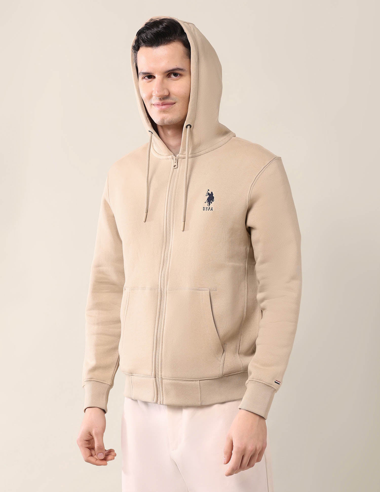 Solid Regular Fit Sweatshirt Beige - U.S. Polo Assn. India | Large