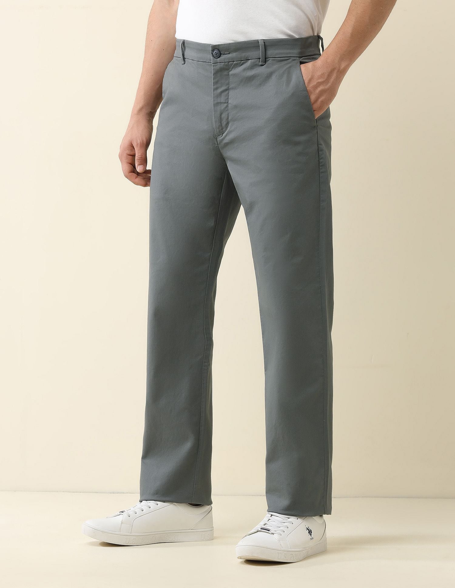 Straight Fit Solid Chinos Grey - U.S. Polo Assn. India | Large