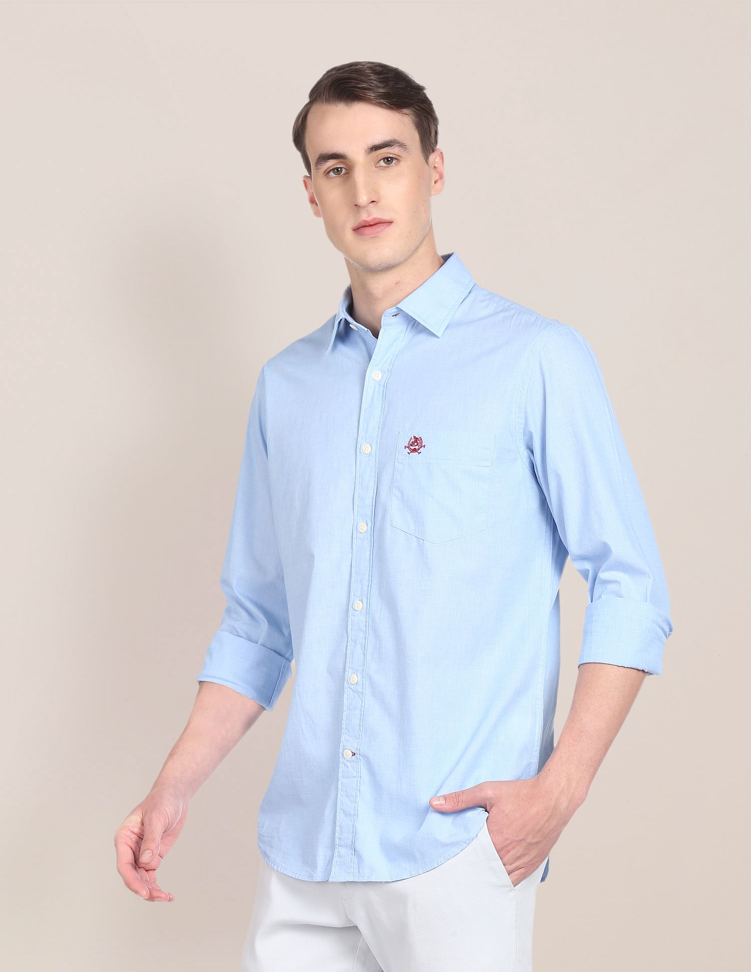 Premium Cotton Tailored Fit Solid Shirt Light Blue - U.S. POLO ASSN. | Large
