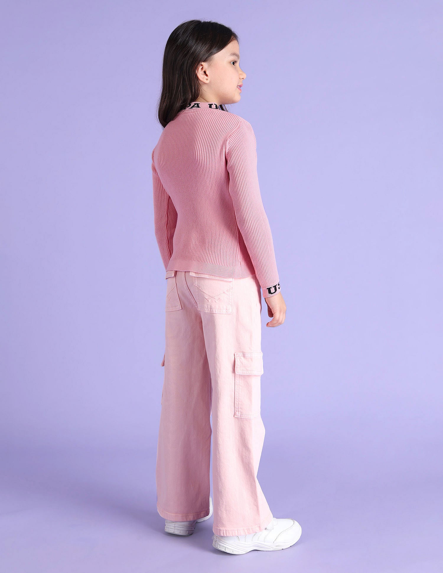 Girls Ribbed Cotton Sweater Crystal Pink - U.S. POLO ASSN. | Large