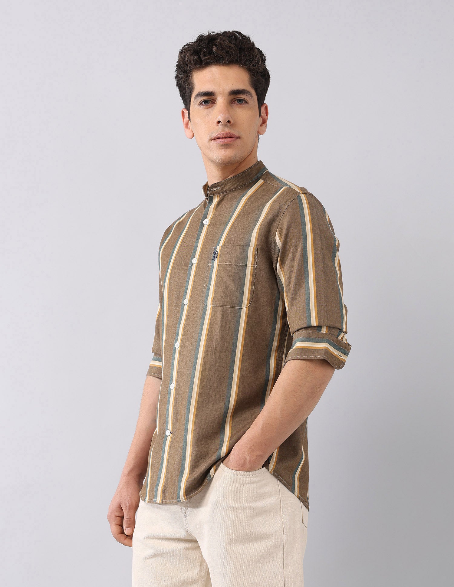 Pure Cotton Slim Fit Shirt Brown - U.S. POLO ASSN. | Large