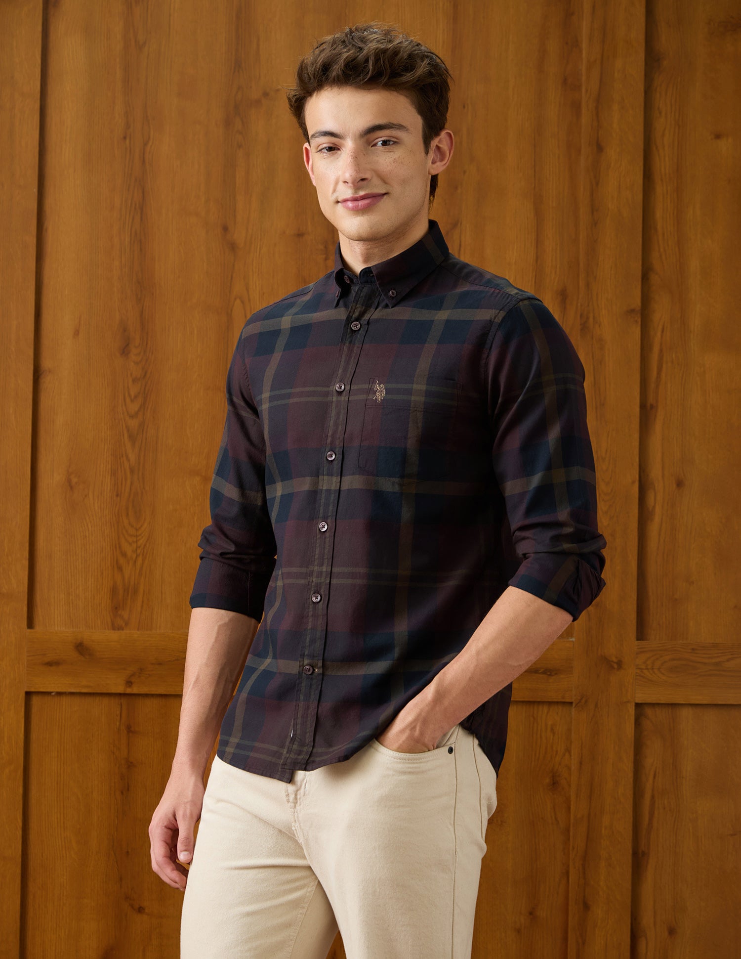 Plaid Checked Regular Fit Shirt Burgundy - U.S. Polo Assn. India | Large