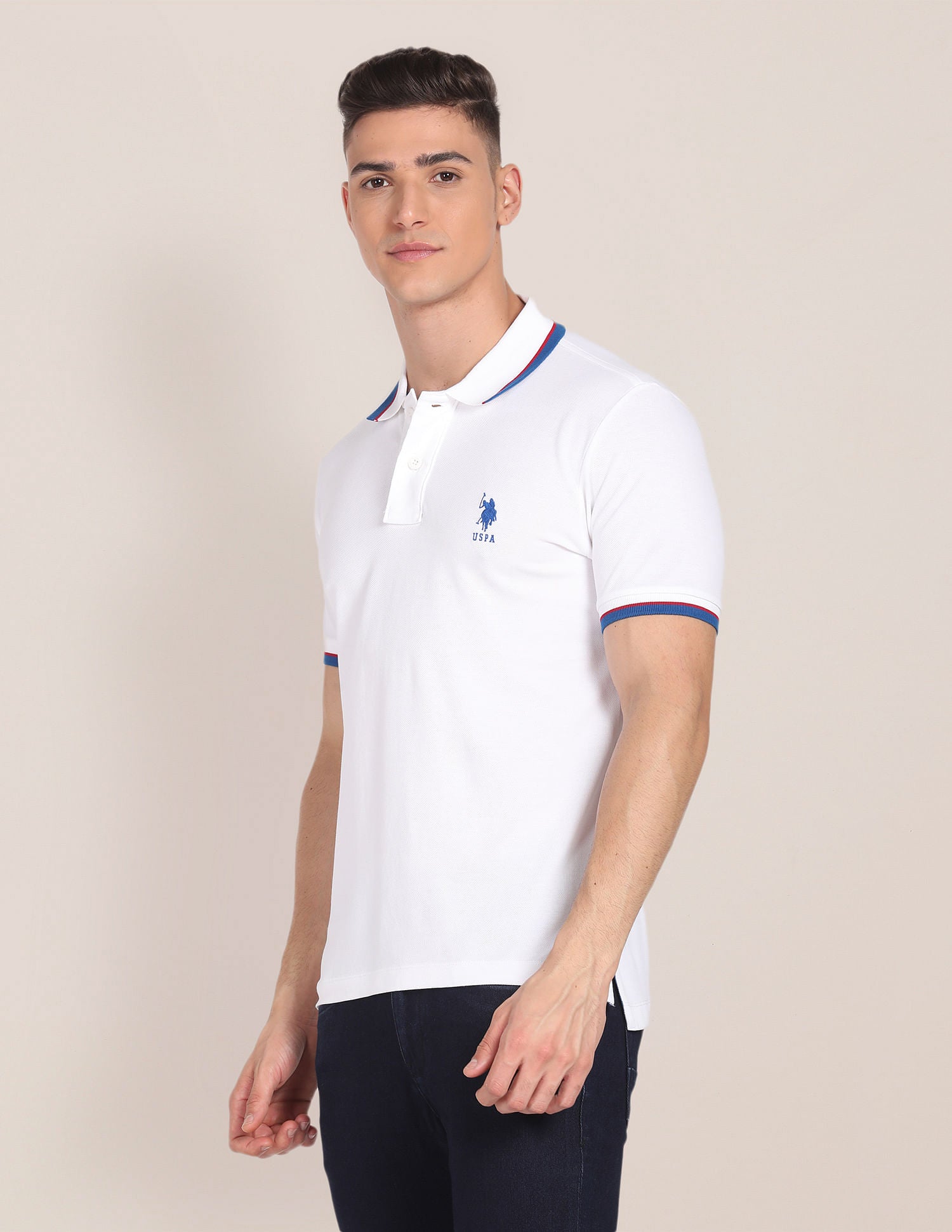 Tipped Collar Slim Fit Polo Shirt White - U.S. POLO ASSN. | Large