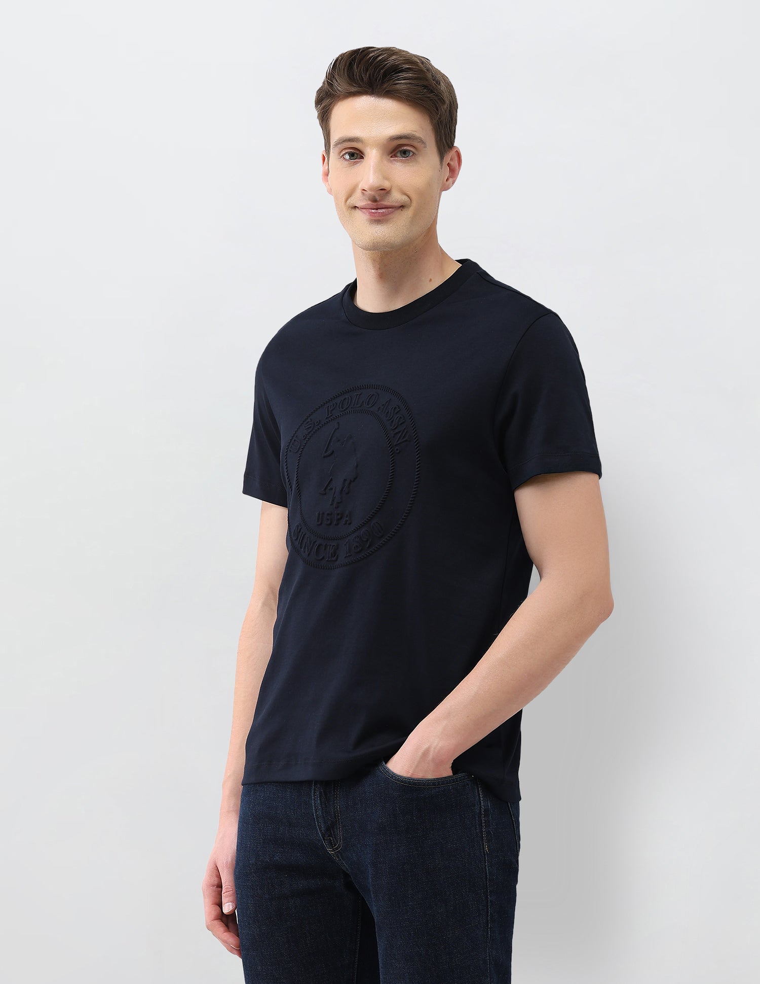 Brand Embossed Slim Fit T-Shirt Navy - U.S. Polo Assn. India | Large