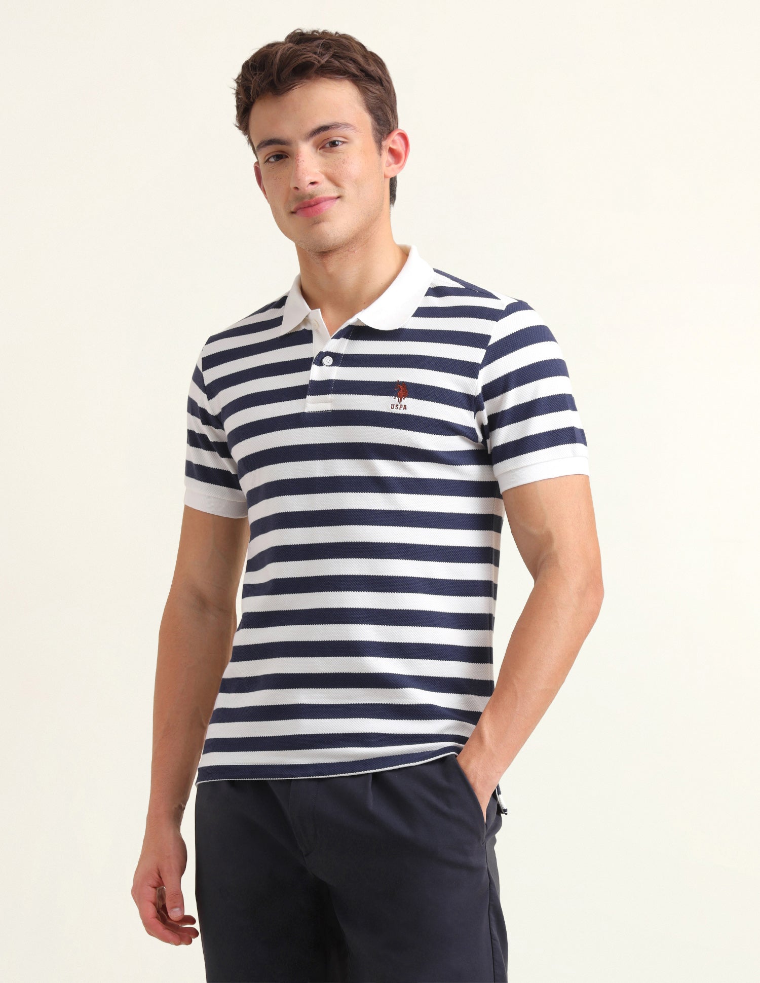 Horizontal Striped Slim Fit Polo Shirt Blue - U.S. Polo Assn. India | Large