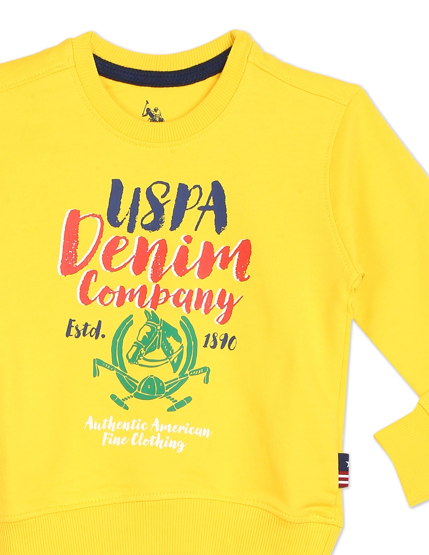 Crew Neck Brand Print Sweatshirt Yellow - U.S. POLO ASSN. | Large