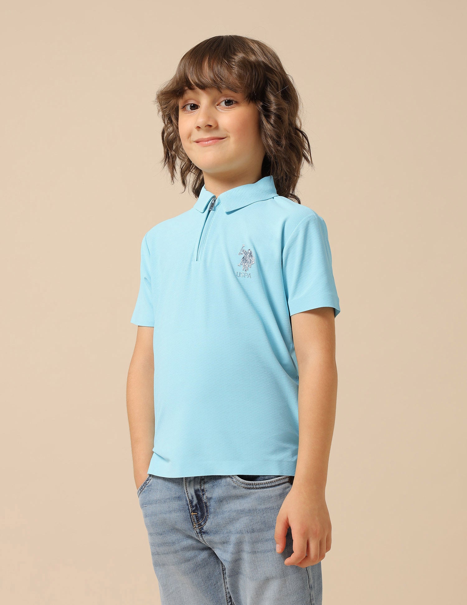 Boys Solid Regular Fit Polo Shirt Light Blue - U.S. POLO ASSN. | Large