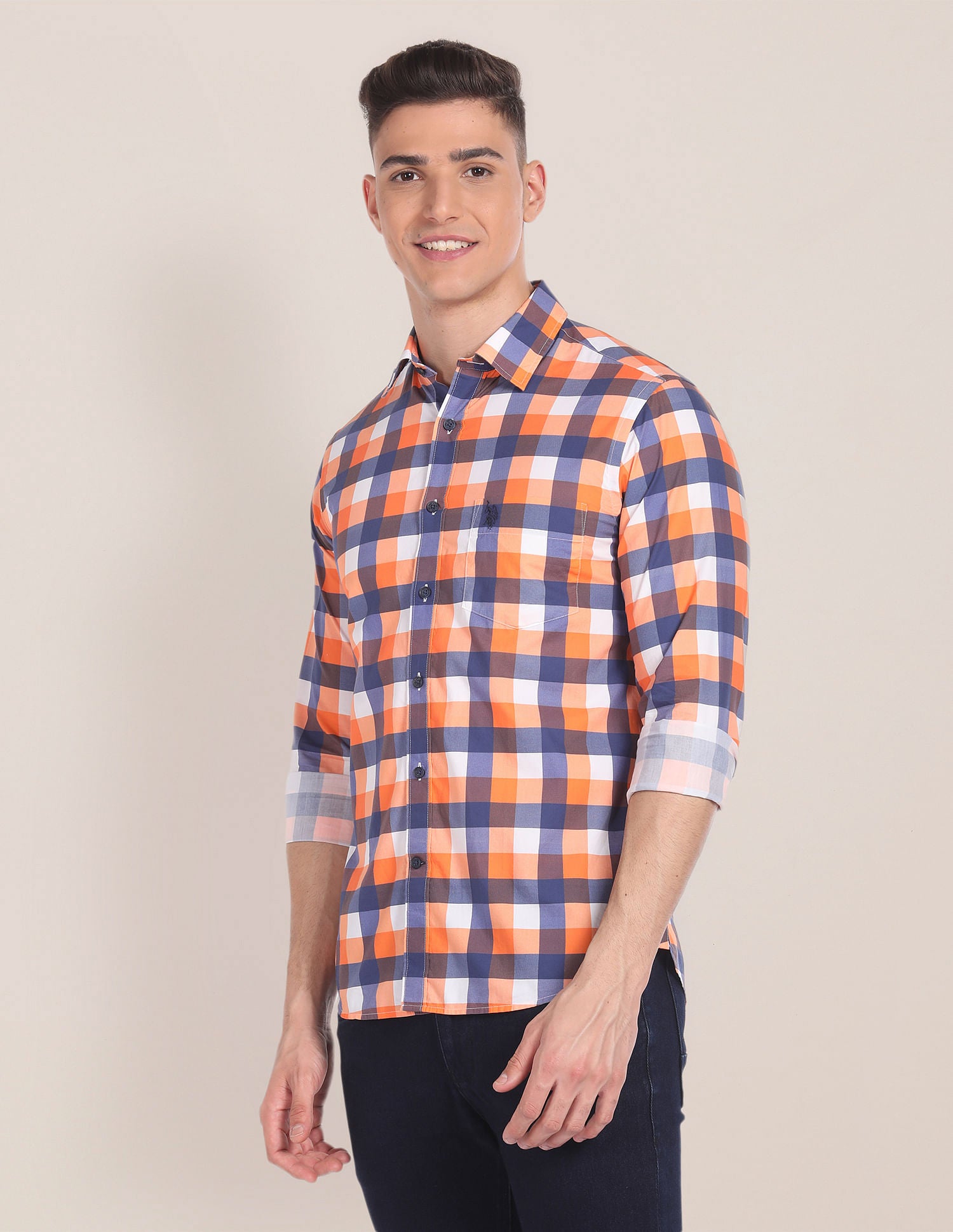 Plaid Check Cotton Shirt Coral - U.S. POLO ASSN. | Large