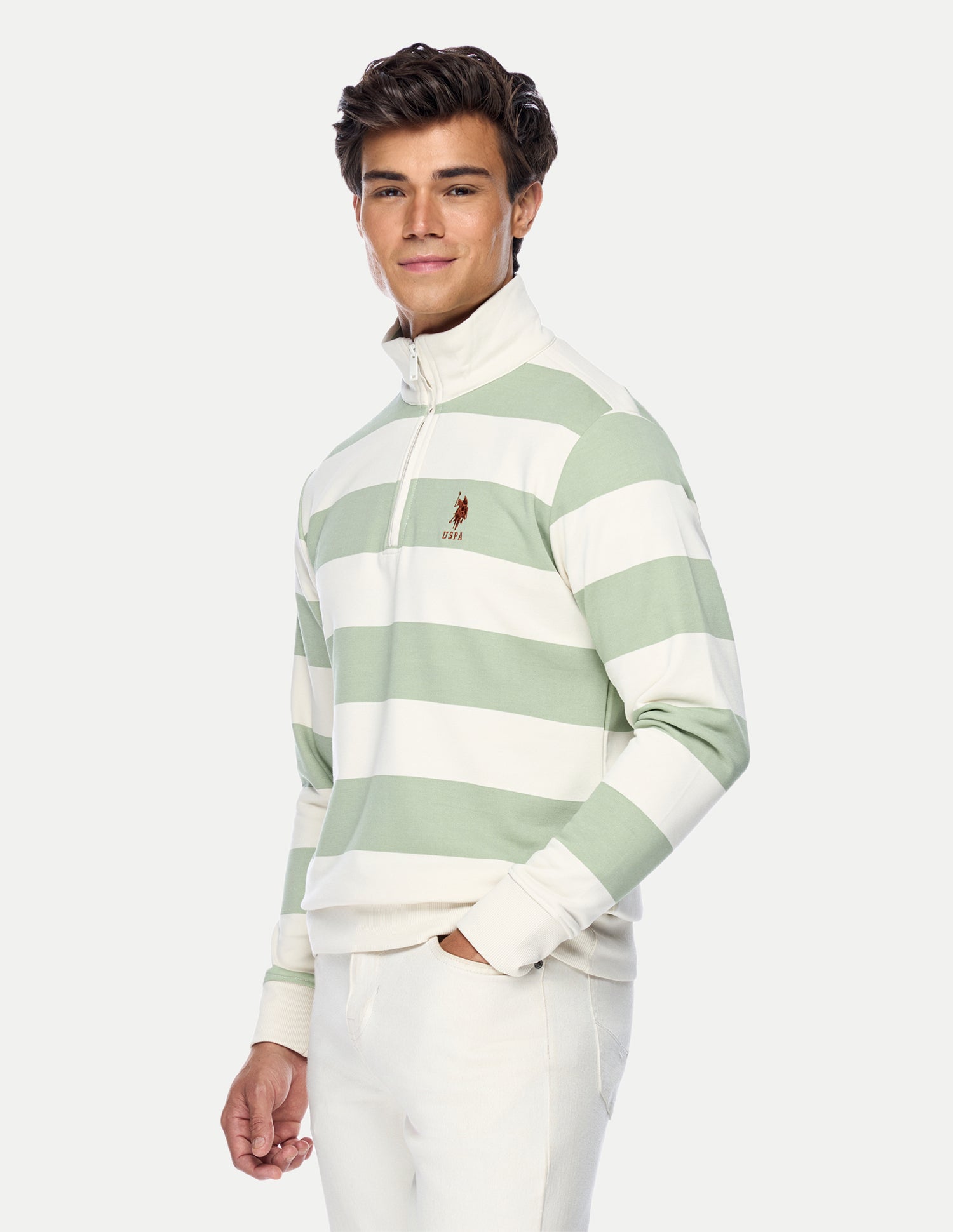 Horizontal Striped Regular Fit Sweatshirt Light Green - U.S. Polo Assn. India | Large