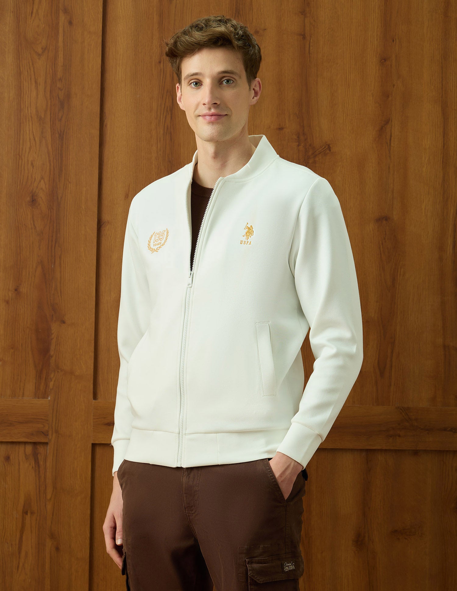 Brand Embroidered Varsity Theatre Zipper Sweatshirt White - U.S. POLO ASSN. | Large