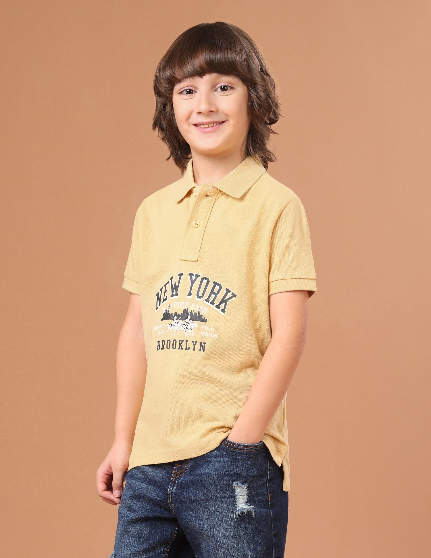 Brand Typographic Regular Fit Polo Shirt Mustard - U.S. Polo Assn. India | Large