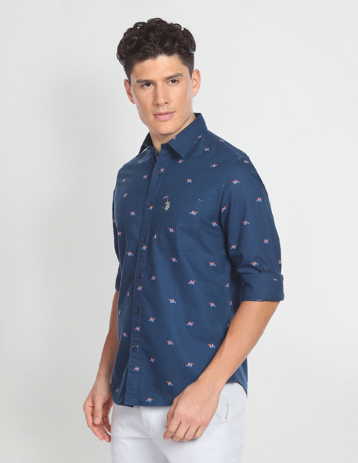 Brand Print Oxford Shirt Navy - U.S. Polo Assn. India | Large