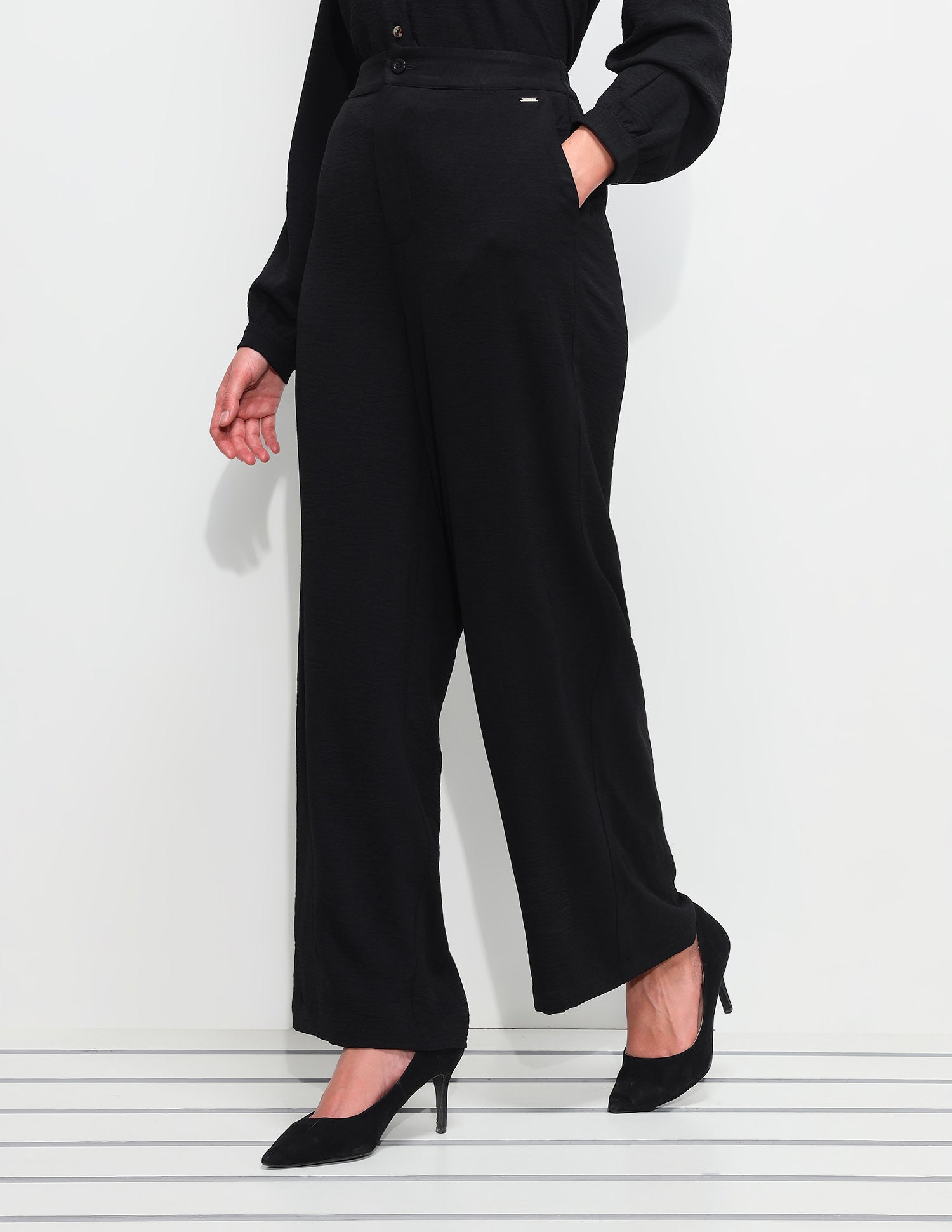 High Rise Wide Leg Fit Trousers Black - U.S. Polo Assn. India | Large
