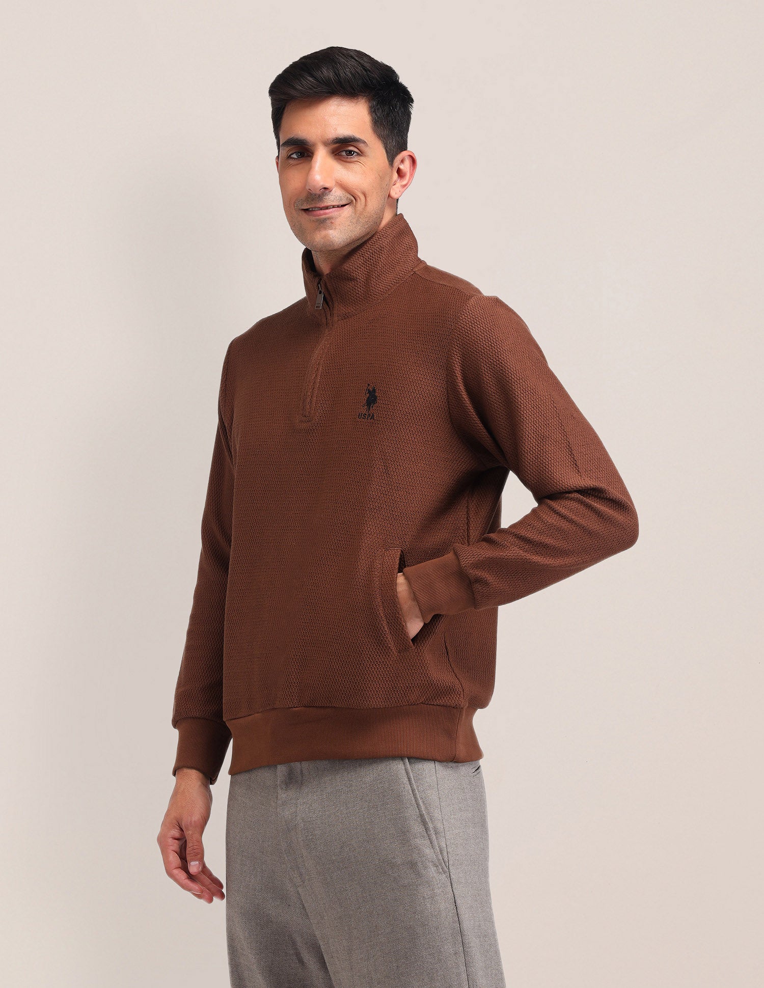 Cotton Regular Fit Sweatshirt Brown - U.S. POLO ASSN. | Large