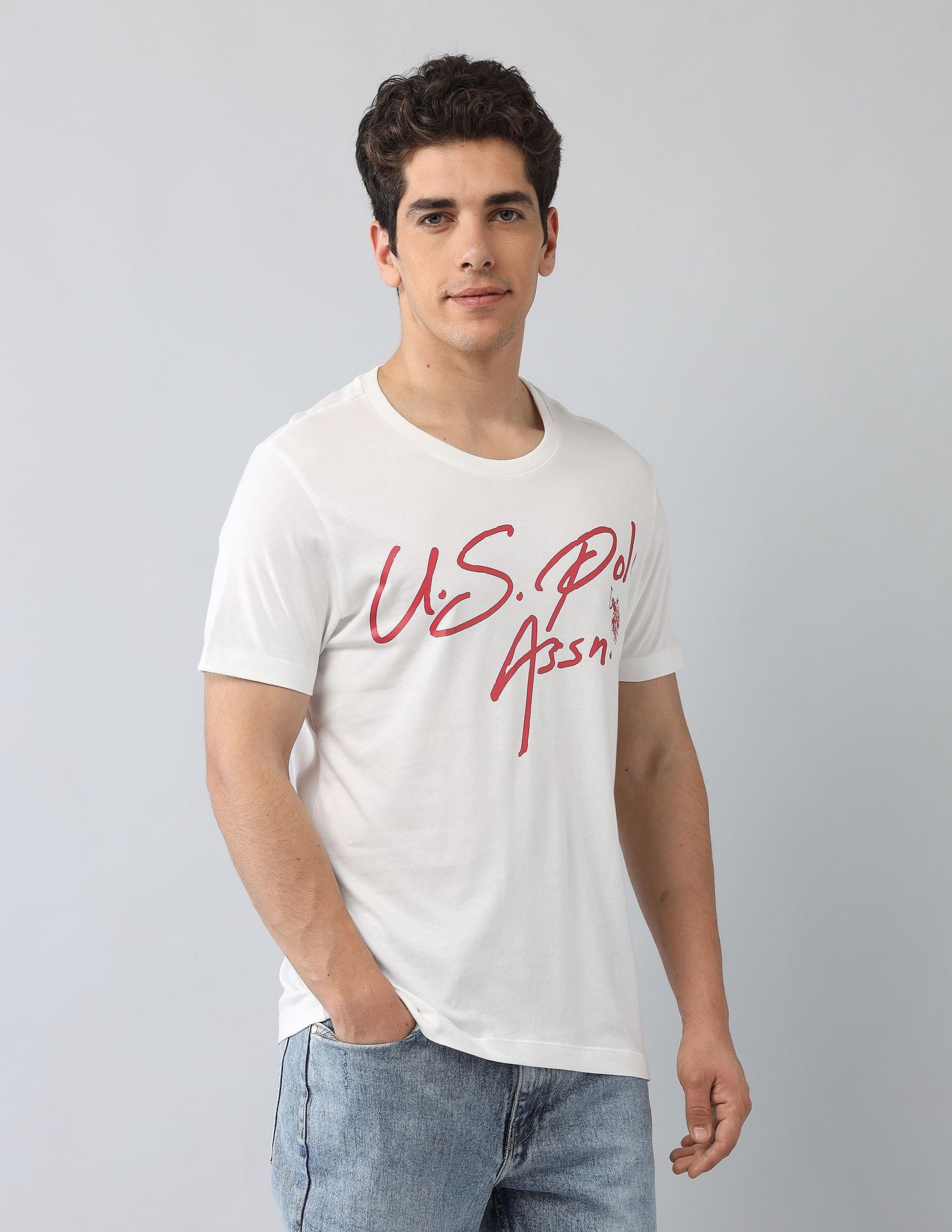 Muscle Fit Brand Printed T-Shirt Ivory - U.S. Polo Assn. India | Large