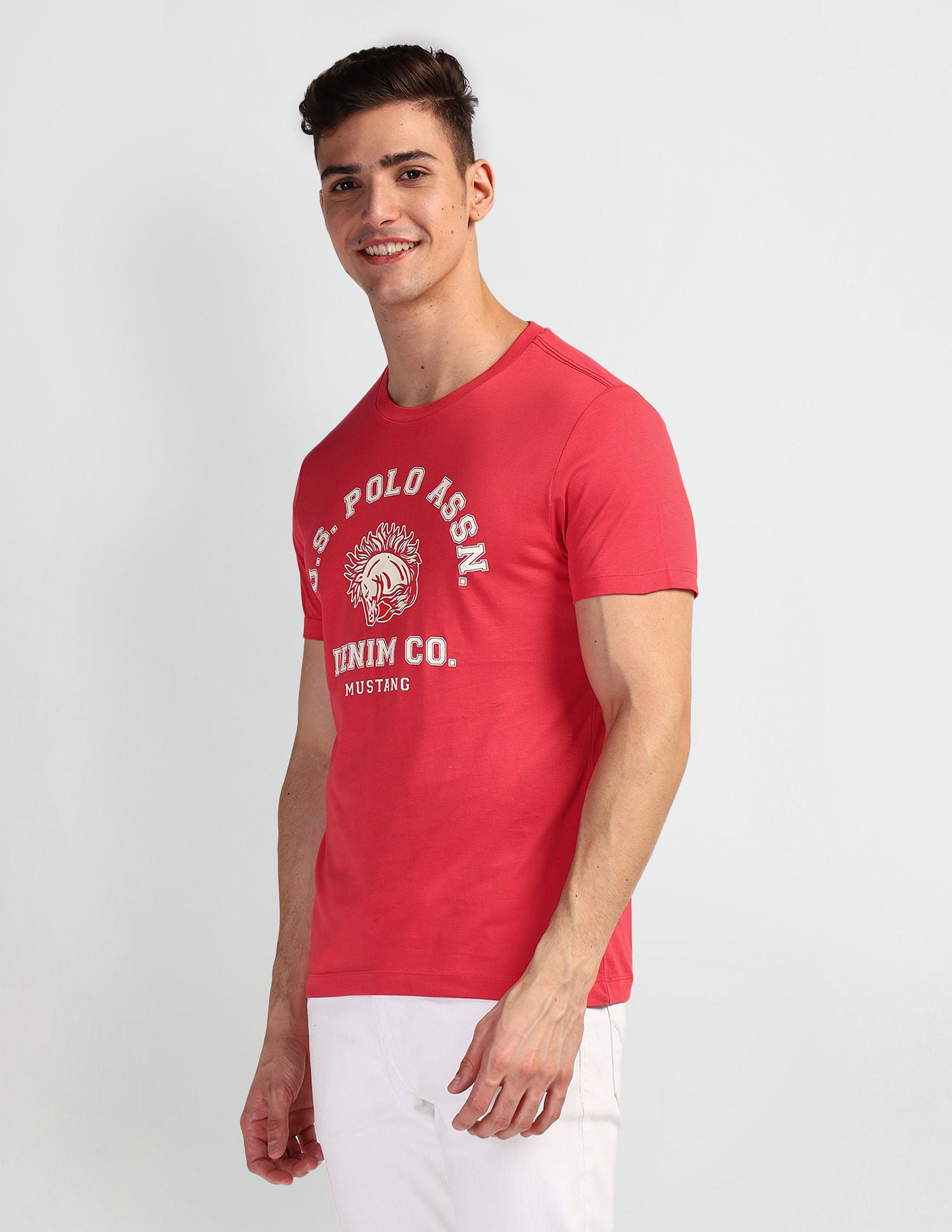 Brand Print Crew Neck T-Shirt Pink - U.S. Polo Assn. India | Large
