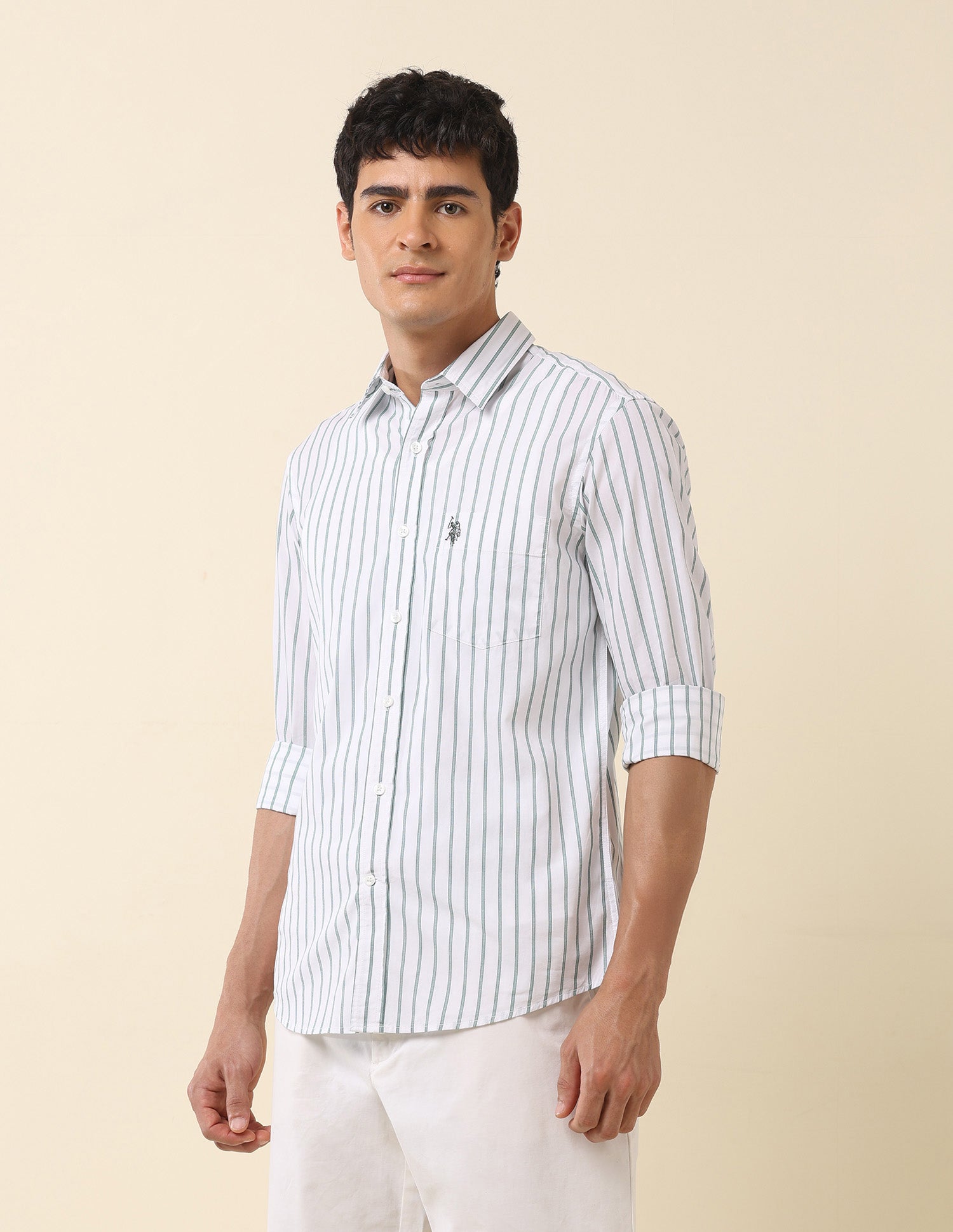 Tailored Fit Vertical Striped Shirt Green - U.S. Polo Assn. India | Large