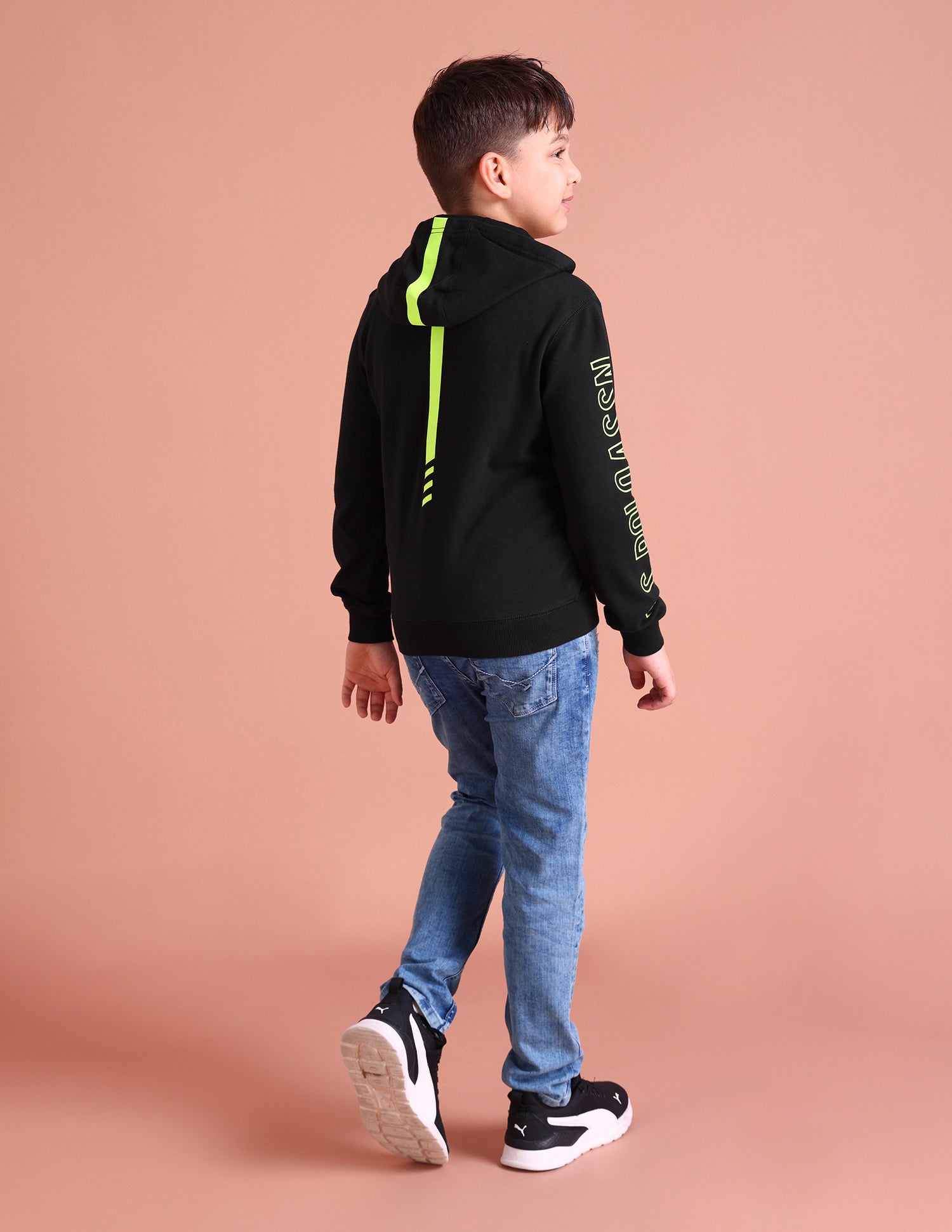 Boys Black Hooded Zip Up Brand Print Cotton Sweatshirt Black - U.S. POLO ASSN. | Large