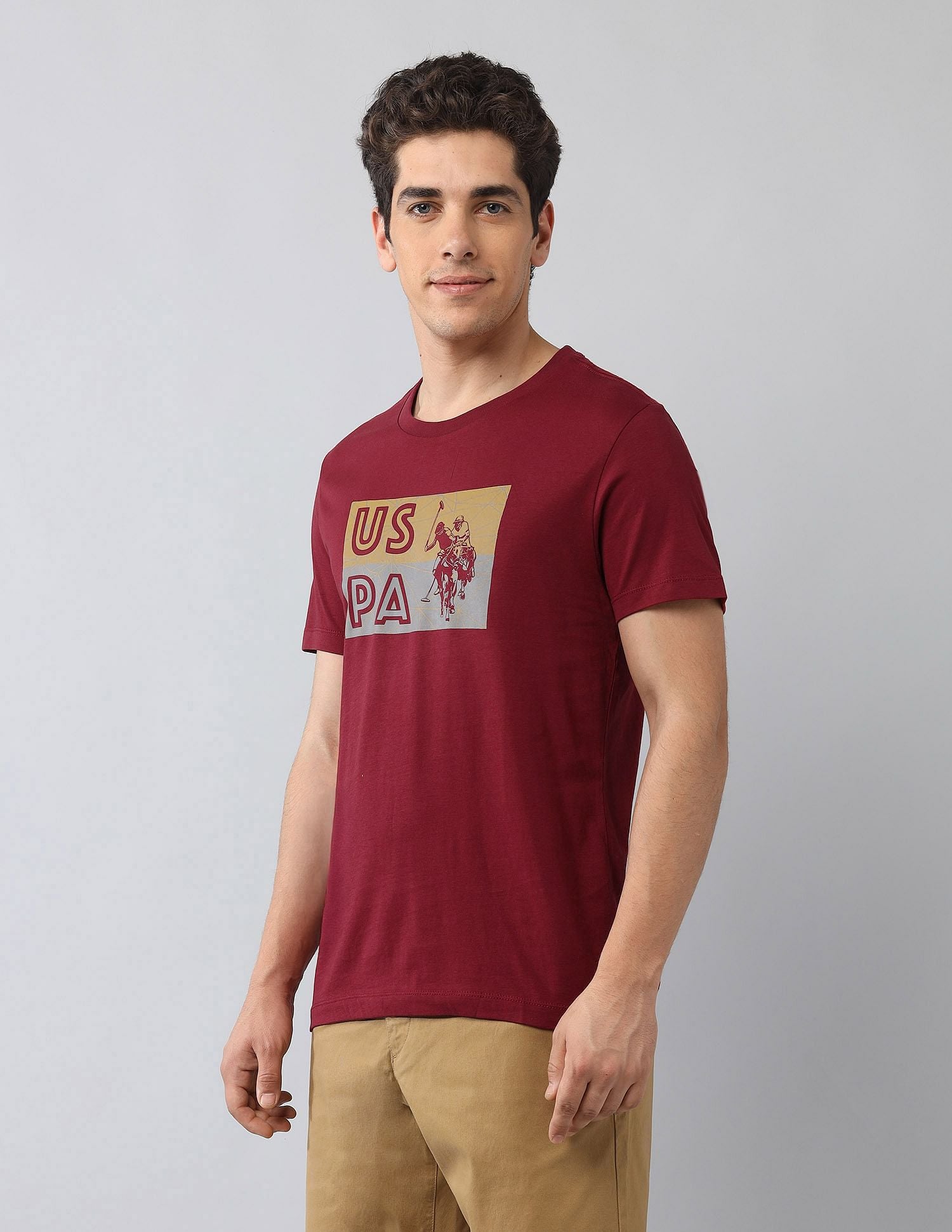 Muscle Fit Brand Printed T-Shirt Wine - U.S. Polo Assn. India | Large