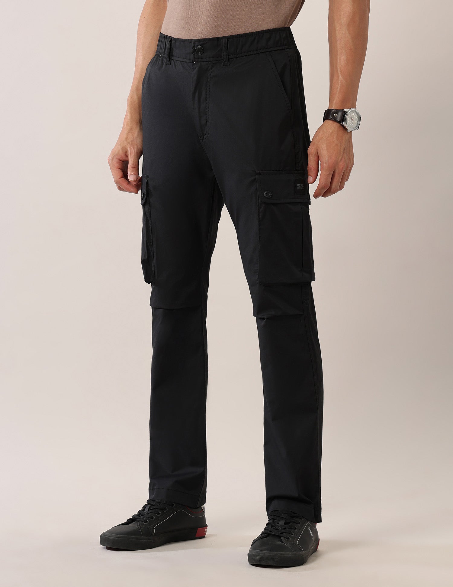 Mid Rise Solid Straight Fit Cargos Black - U.S. POLO ASSN. | Large