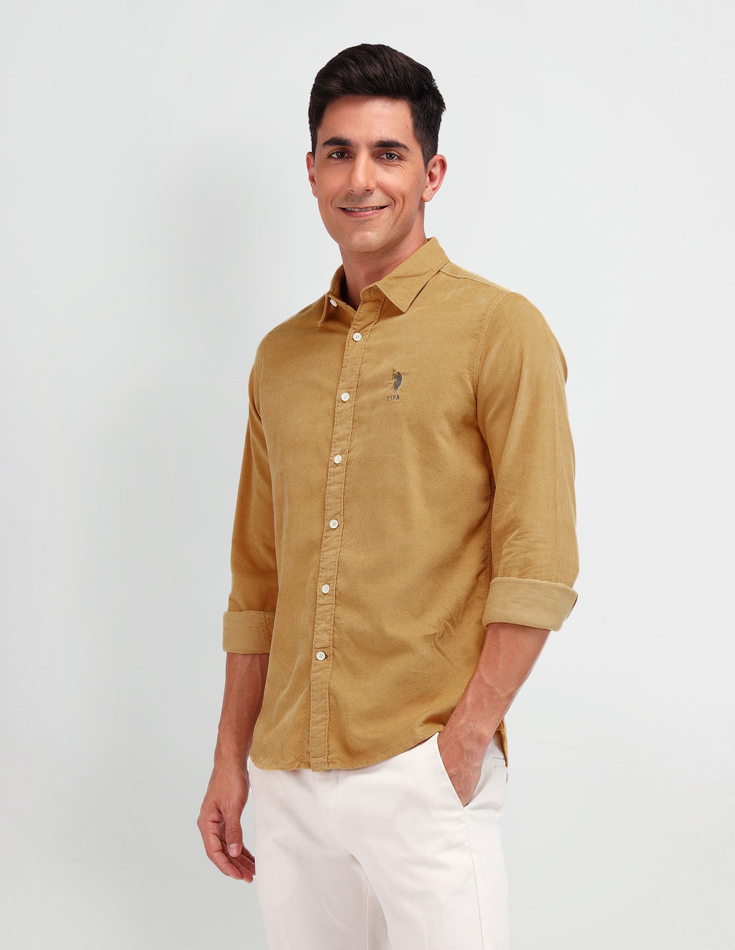 Slim Fit Dobby Shirt Mustard - U.S. Polo Assn. India | Large
