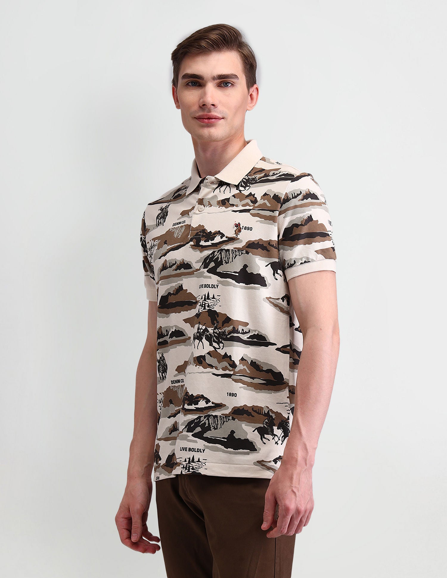 Graphic Printed Muscle Fit Polo Shirt Brown - U.S. Polo Assn. India | Large