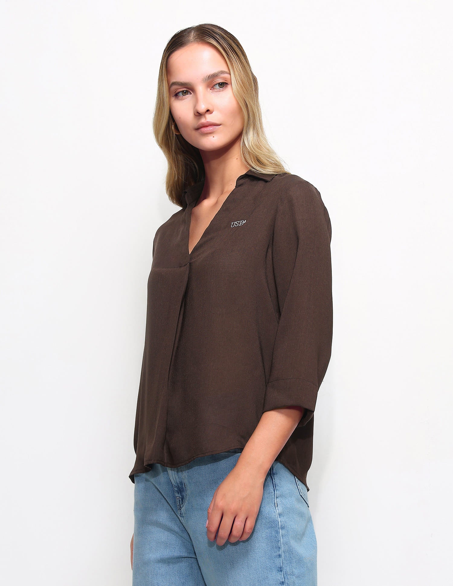 Textured Knotch Collar Top Brown - U.S. Polo Assn. India | Large