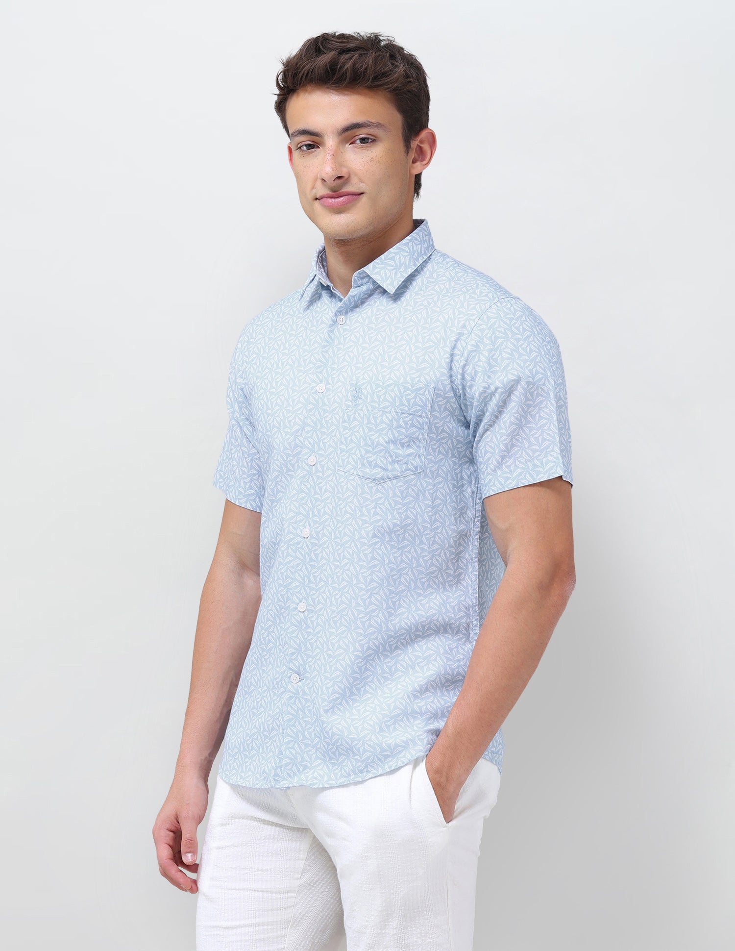 Tropical Printed Regular Fit Shirt Light Blue - U.S. Polo Assn. India | Large