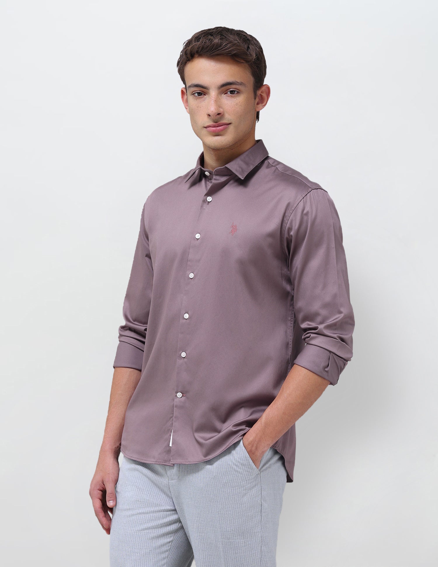Tailored Fit Satin Shirt Mauve - U.S. Polo Assn. India | Large