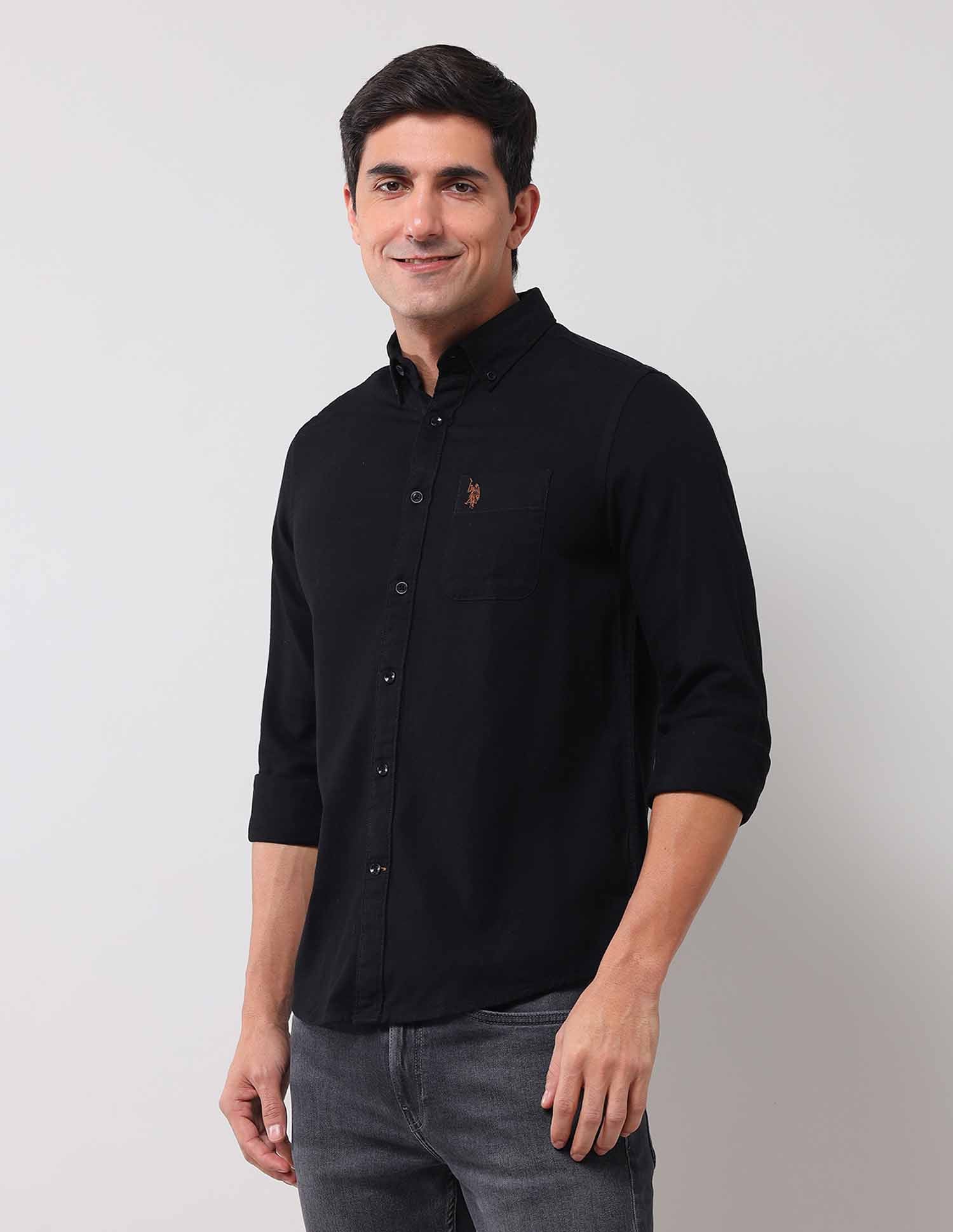 Regular Fit Solid Shirt Black - U.S. Polo Assn. India | Large