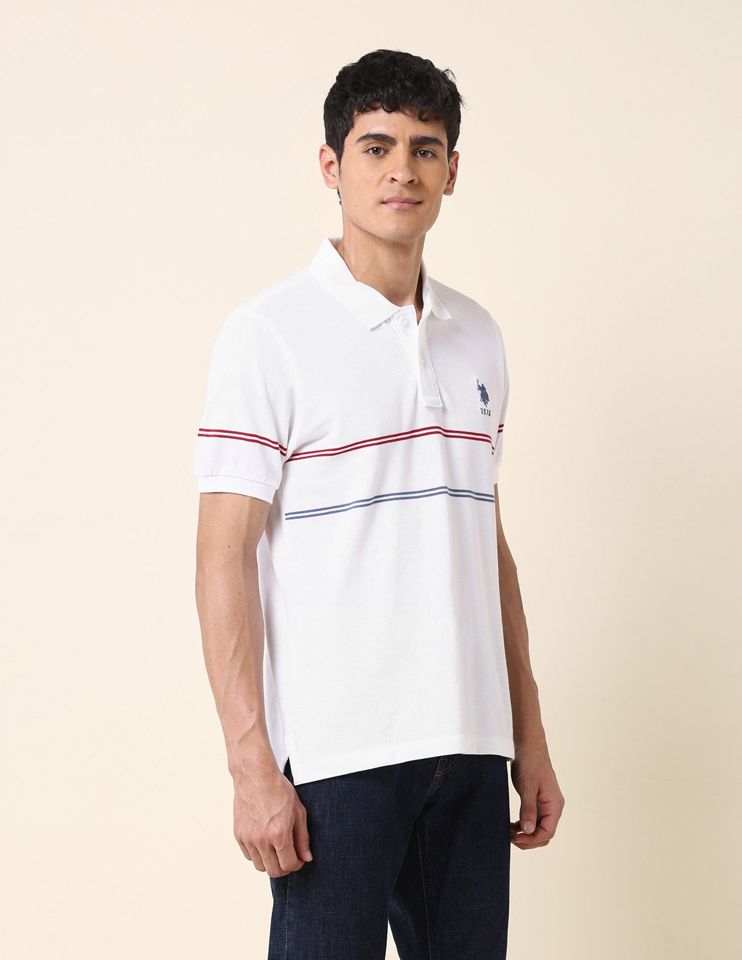 Horizontal Striped Classic Polo Shirt White - U.S. POLO ASSN. | Large